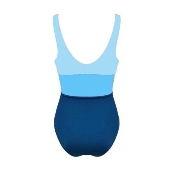 One Piece Swimsuit Women’s Small Blue Colorblock Scoop Neck Tummy Control - Picture 6 of 9